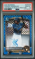 2025 Bowman Chrome 1st #CPA-YR Yophery Rodriguez Auto Blue X-Fractor /150 PSA 10