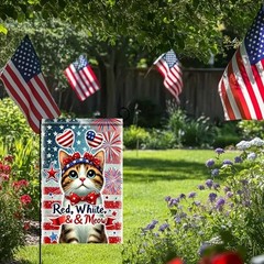 4th of July Patriotic Cat Garden Flags for Outside 12×18 inches,