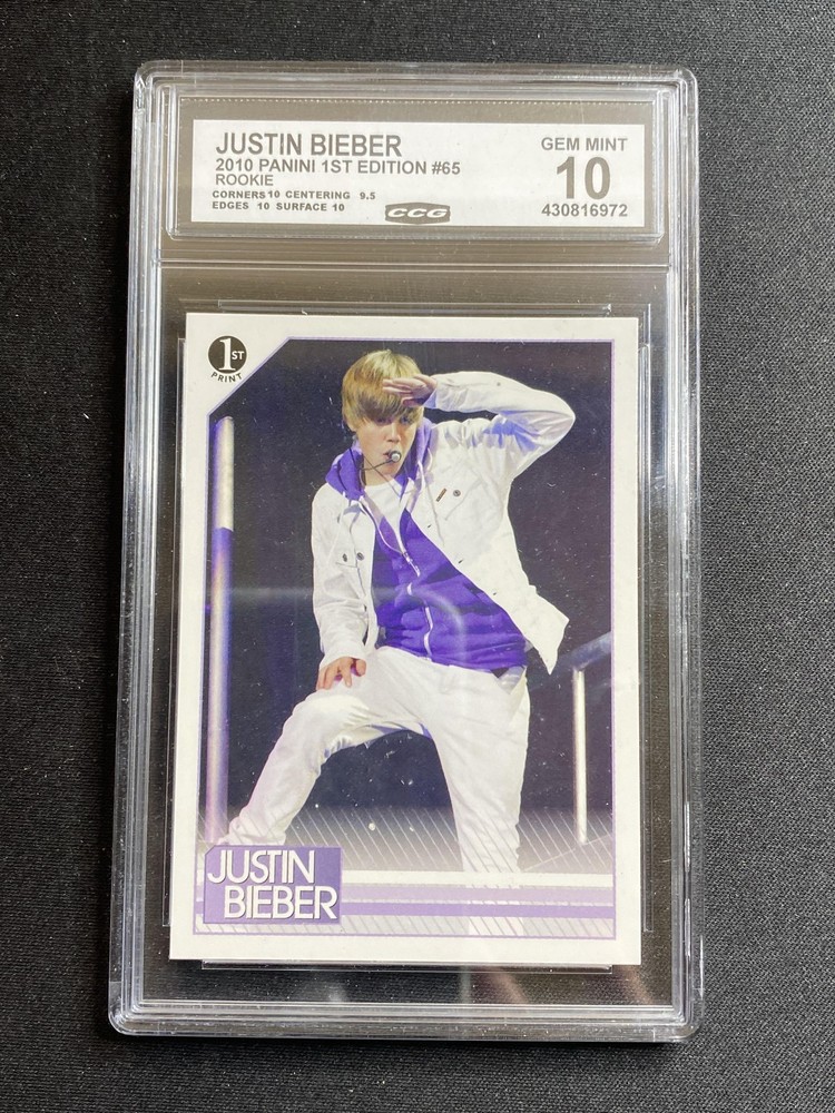 Justin Bieber 2010 Panini 1st Edition 65 Rookie CCG 10 RC