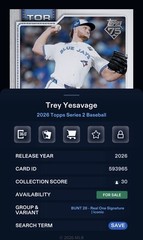 Digital 2026 Topps BUNT Trey Yesavage RC Real One Auto Iconic 121cc