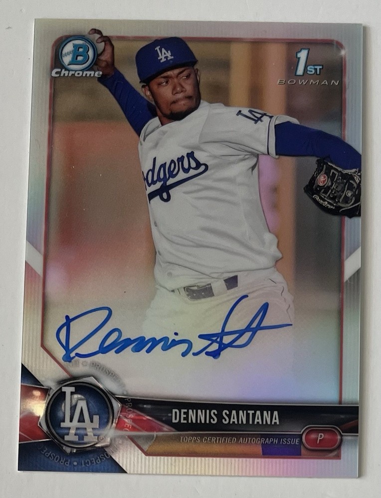Dennis Santana Dodgers Pirates 2018 Bowman Chrome REFRACTOR /499 Auto Autograph
