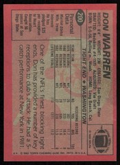 1983 Topps #200 Don Warren Washington Redskins Card