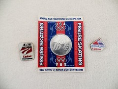 Olympic Pins and Coin – USA Ski and Figure Skating – Lipton Tea Sponsored