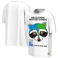 Men&rsquo;s Outerstuff White Lake Placid 1980 Winter Olympics Raccoon Poster T-Shirt