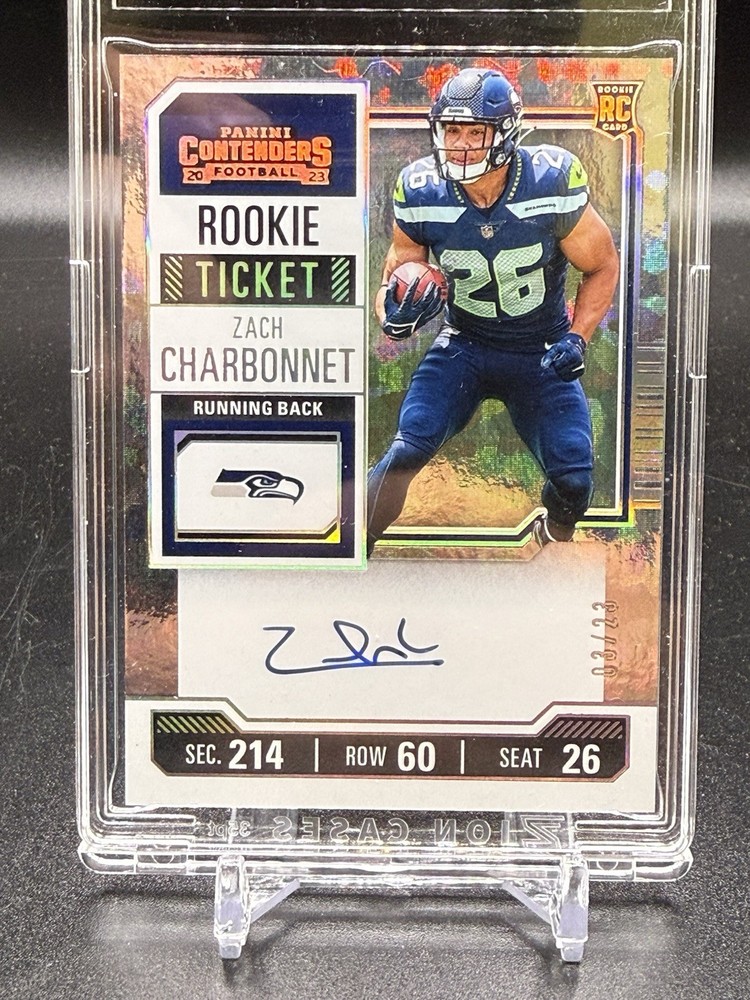 2023 Panini Contenders #141 Zach Charbonnet Cracked Ice Auto /23 Rookie Ticket