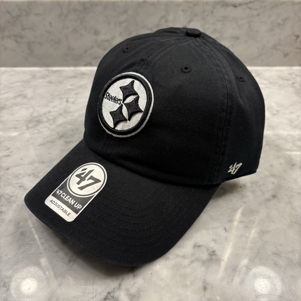 47 Brand Pittsburgh Steelers Clean Up Adjustable Strap Hat NFL OSFM Black White