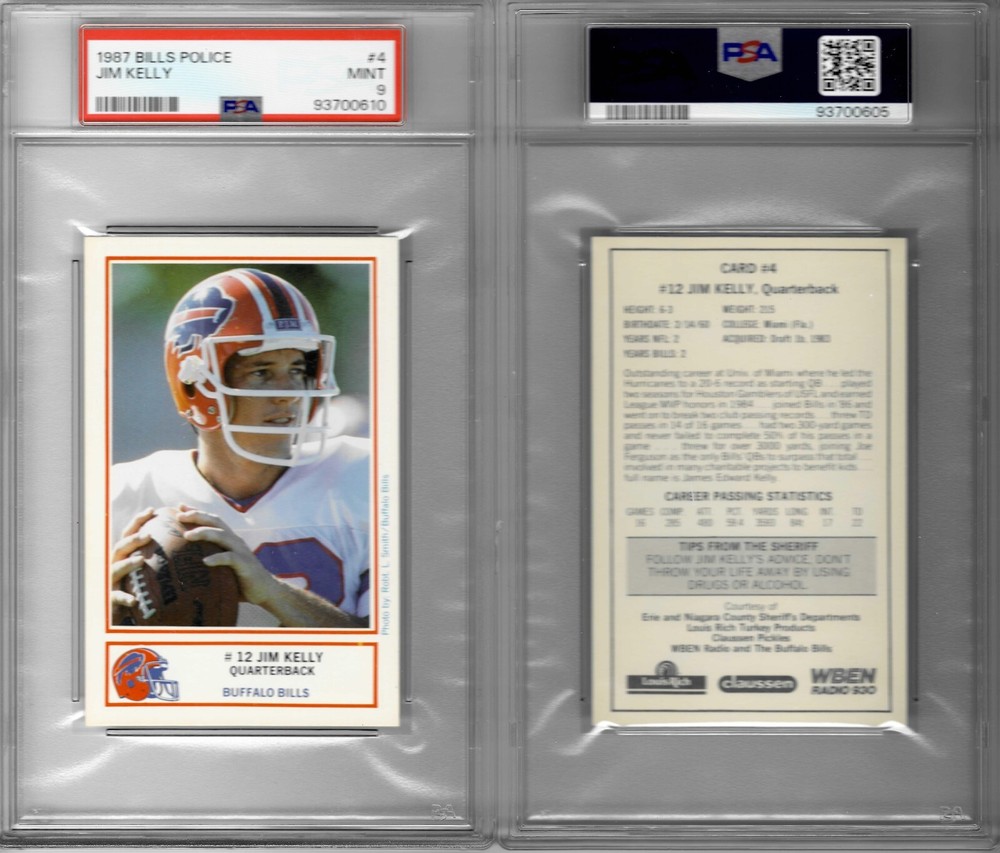 1987 Bills Police Jim Kelly RC #4 Graded PSA 9 MINT