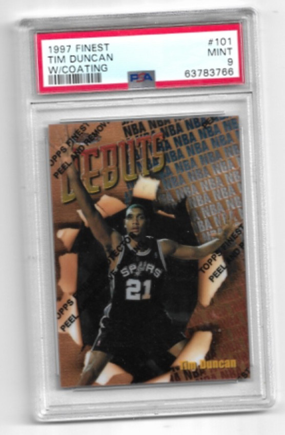 1997-98 FINEST WITH COATING TIM DUNCAN PSA 9 ROOKIE RC #101