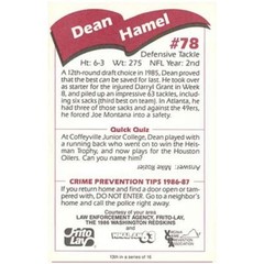 1986 Frito Lay Washington Redskins Police #13 Dean Hamel Football Card