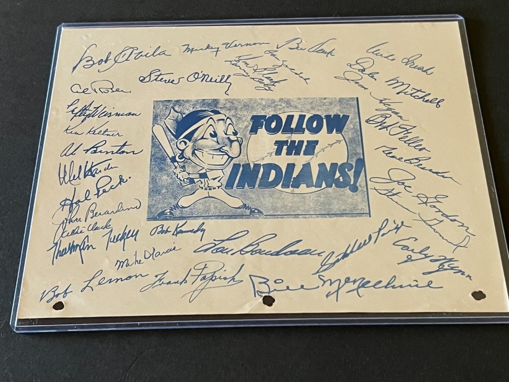 1949 Sportograph- Cleveland Indians- facs. auto sheet- vintage- Satchel Paige ++