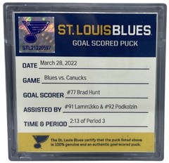 Game Used Puck From Vladimir Tarasenko 500th Point Game St. Louis Blues 3/28/22.