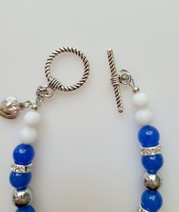 Detroit Football Bracelet Lions Jade & Hematite Gemstone Rhinestone Silver Clasp