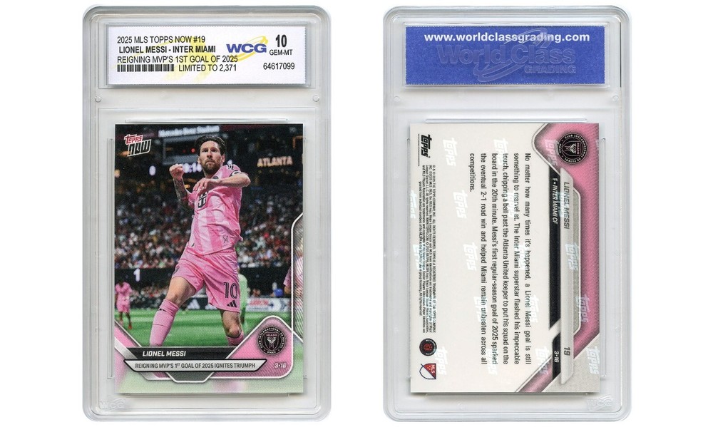 2025 MLS Topps Now LIONEL MESSI Card #19 MVP&rsquo;s 1st Goal Inter Miami GEM MINT 10