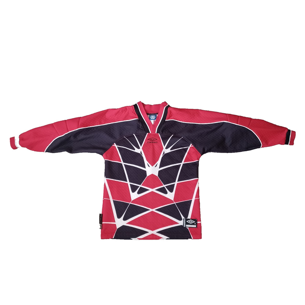 Vintage Umbro Goalkeeper Jersey Mens S Black Red Elbow Pad Shirt Football Soccer