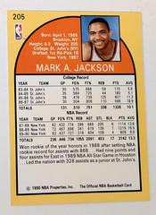 1990-91 NBA HOOPS, MARK JACKSON #205, MENENDEZ BROS IN BACKGROUND, EX-NRMT