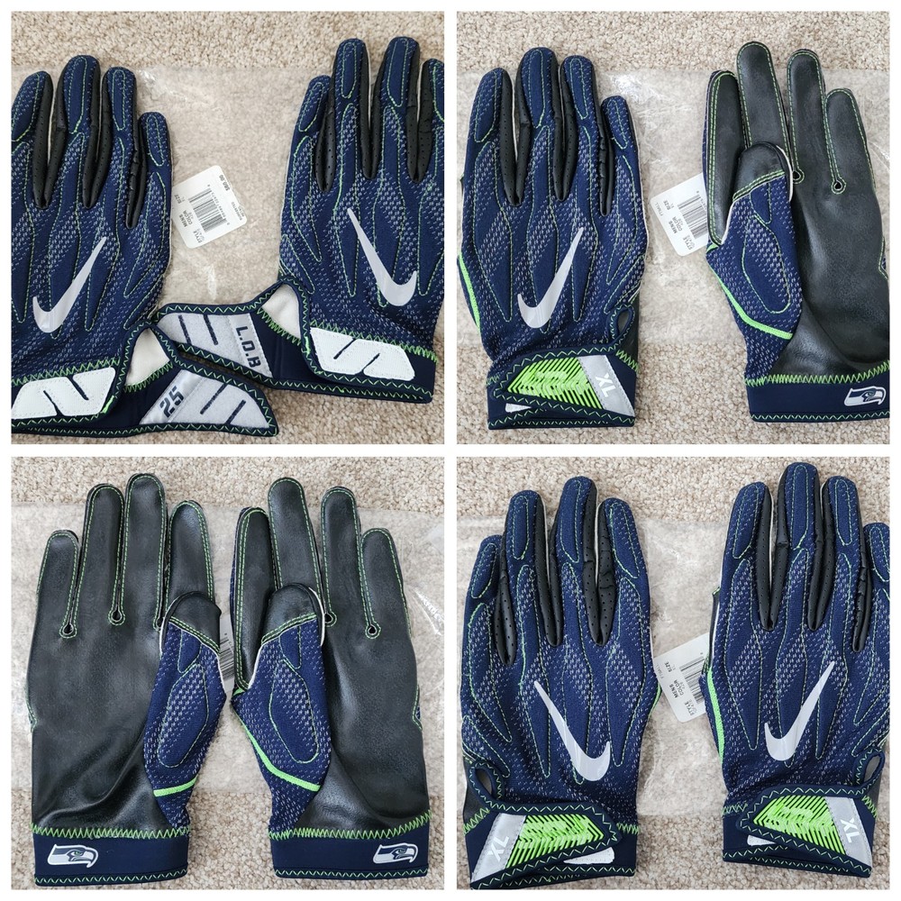 Seattle Seahawks Richard Sherman Game Issued Gloves 2016 LOB #25 Navy Black