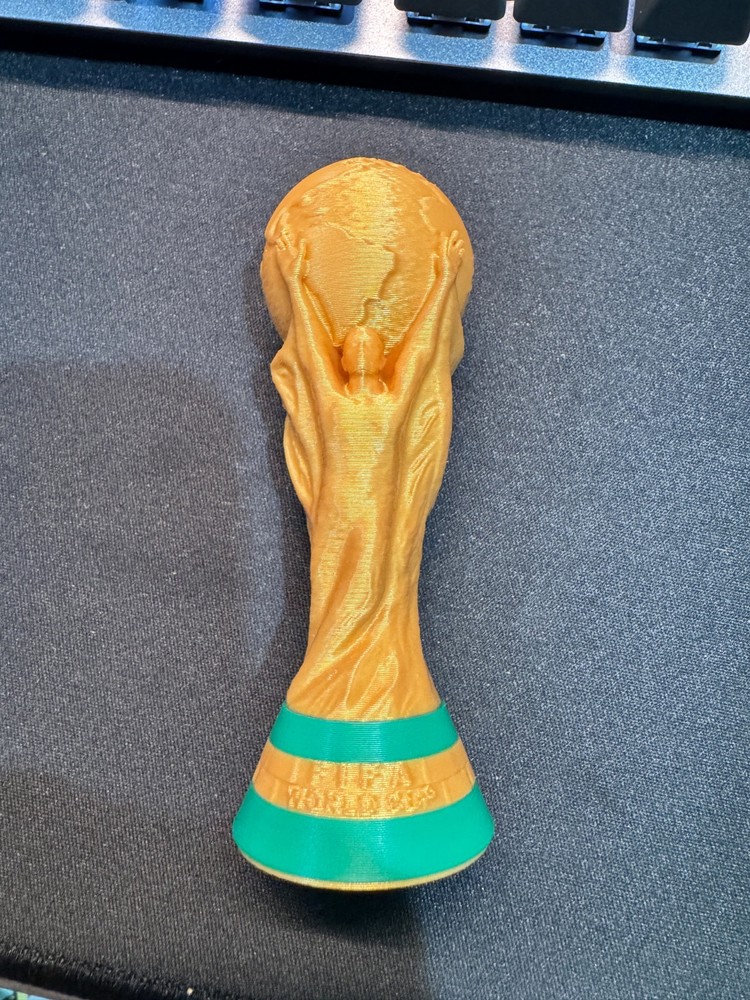 3D Printed FIFA World Cup Trophy Replica Gold PLA solid one piece 4in 10cm