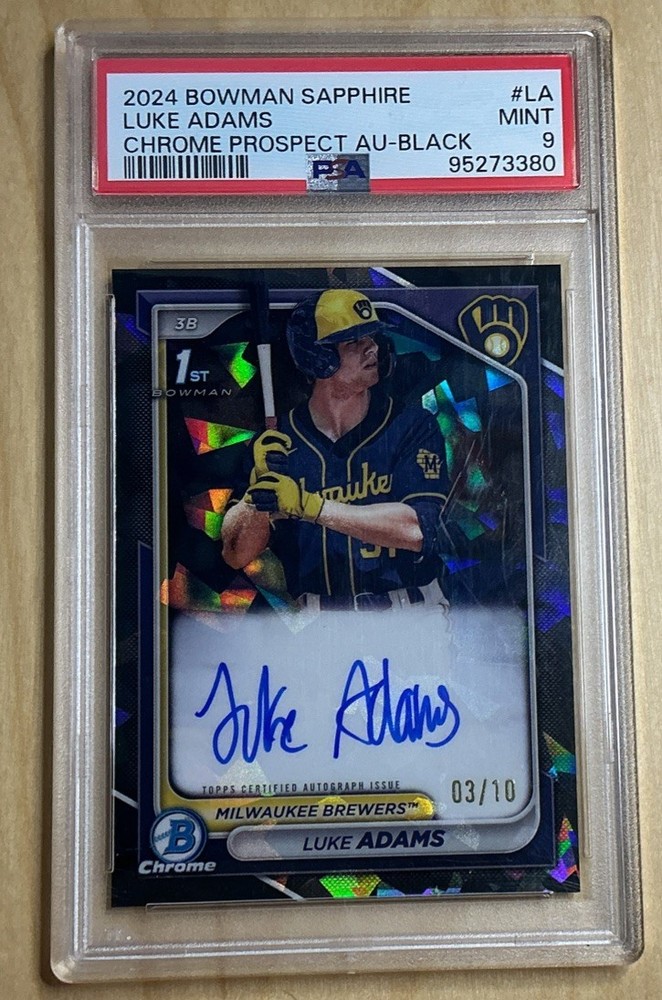 🔥2024 Bowman Chrome 1st Black Sapphire Luke Adams Auto /10 PSA 9 Mint SSP RC