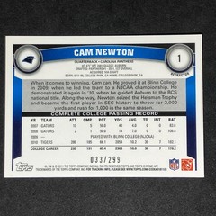 2011 Topps Chrome CAM NEWTON Black Refractor Rookie RC /299 Panthers #1
