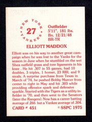 1975 1976 SSPC #451 Elliott Maddox NEW YORK YANKEES EX + A