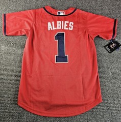 Youth Medium Atlanta Braves ozzie albies red stitched jersey new