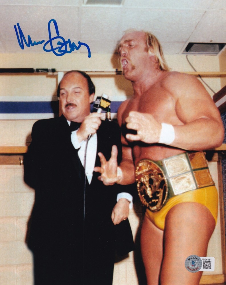 Mean Gene Okerlund Signed 8×10 Photo BAS COA WWE WWFAuto&rsquo;d Picture w Hulk Hogan