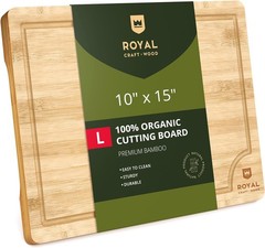 ROYAL CRAFT WOOD Bamboo Cutting Board with Juice Groove – 15L x 10W, Natural