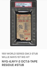 1951 WORLD SERIES GAME 3 WILLIE MAYS WS HIT #1-2 TICKET 10/6 GIANTS/YANKEES PSA