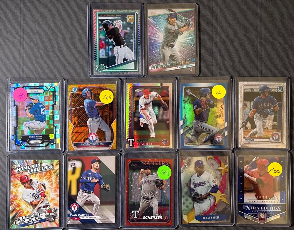 Texas Rangers MLB 12 Card Lot – Numbered, RC, Prospects – /75, /75, /100 + (AC8)