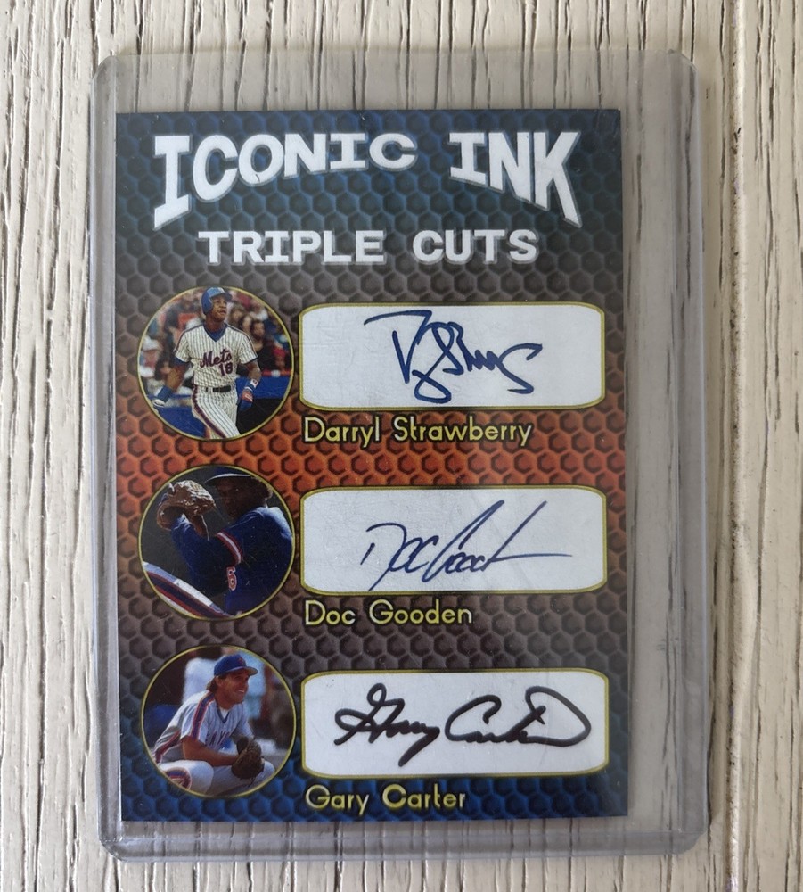 Iconic Ink Triple Cuts Darryl Strawberry Doc Gooden Gary Carter Autographed Card