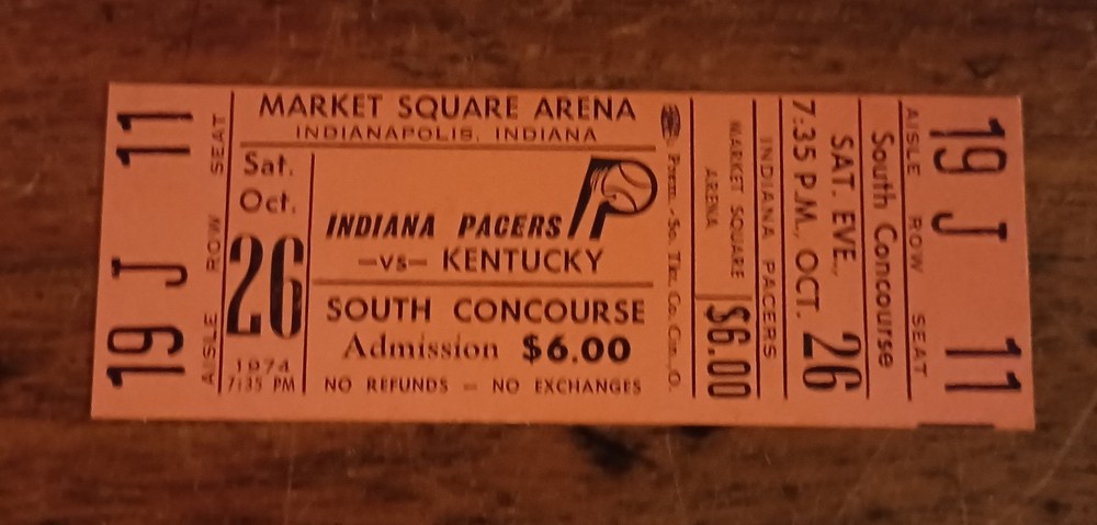 VINTAGE 1974FULL TICKET ABA BASKETBALL INDIANA PACERS VS KENTUCKY COLONELS