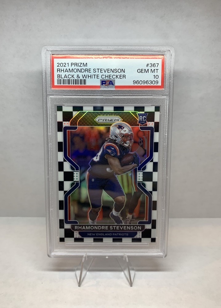 2021 Panini Prizm Rhamondre Stevenson Black & White Checker Rookie #367 PSA 10