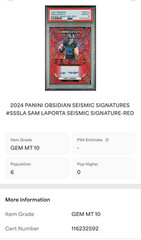 2024 Obsidian Sam LaPorta Seismic Signatures Red Auto /75 PSA 10 POP 6 Lions SP