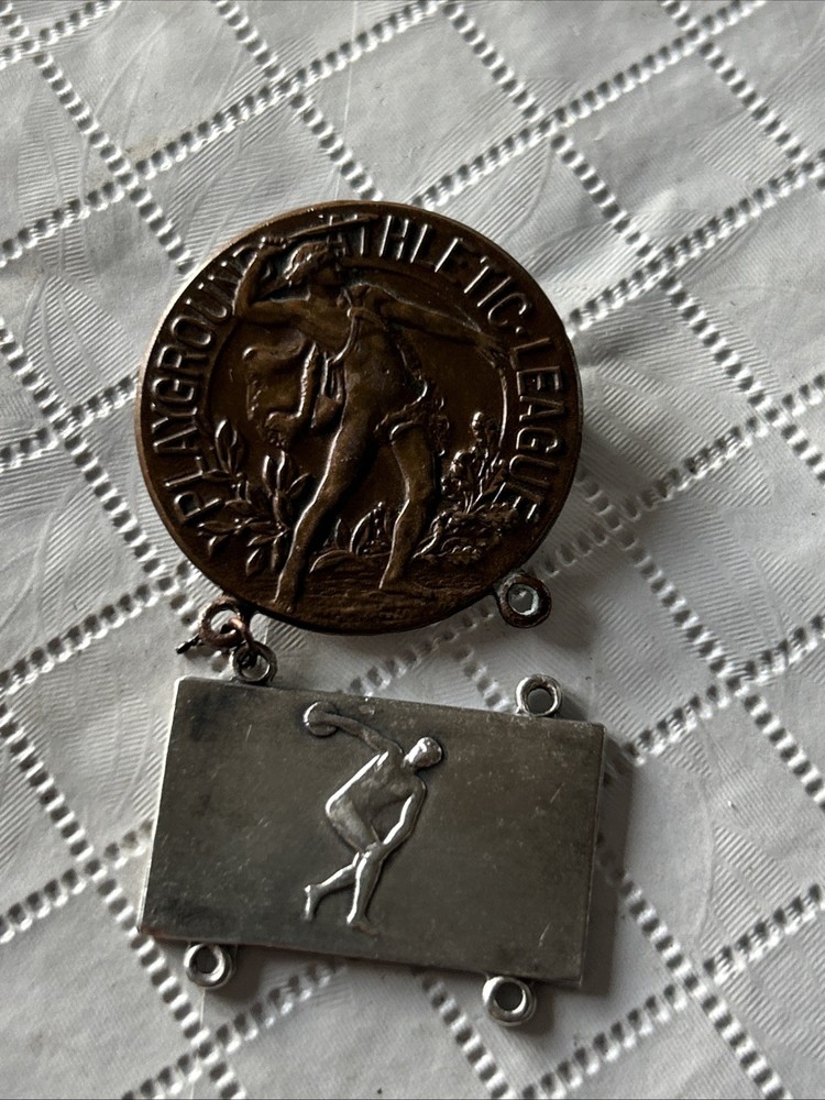 Vtg Track And Field Championships Playground Athletic League Pin Sterling Medal