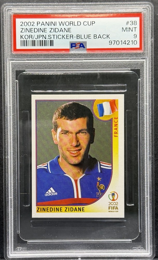 2002 Panini World Cup Korea/Japan Stickers 38 Zinedine Zidane Blue Back PSA 9