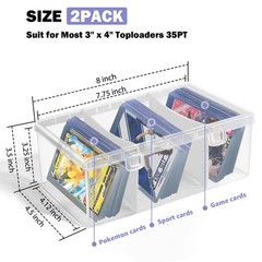 Trading Card Storage Box with 2 Dividers,Toploads 8 x 4.5 x 3.5 inches, Clear
