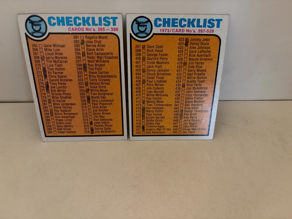 LOT OF 2 1973 TOPPS BASEBALL CARD Checklists #338 453 (265-528) LG Marked