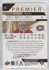 2018-19 Upper Deck Premier Jerseys Carey Price #1 HOF 8tn