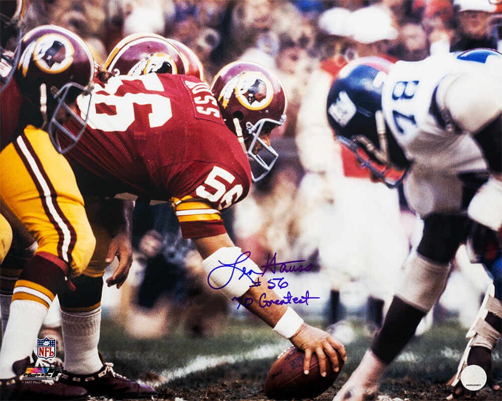 Len Hauss Sigend Redskins Snapping Football 16×20 Photo – (SCHWARTZ COA)