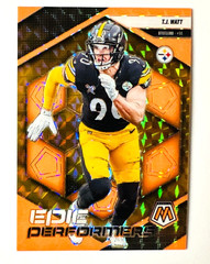 2025 Panini Mosaic T.J. Watt NEON Orange Prizm Card #12 Epic Performers Steelers