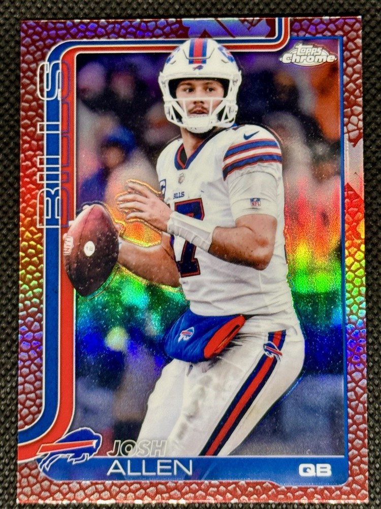 2025 Topps Chrome 🏈 Josh Allen Football Leather Refractor #34 – Buffalo Bills