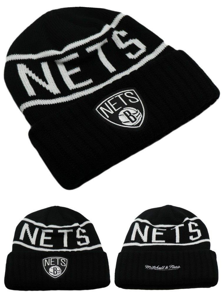 Brooklyn Nets New Mitchell & Ness NY Black White Reflective Beanie Era Hat Cap