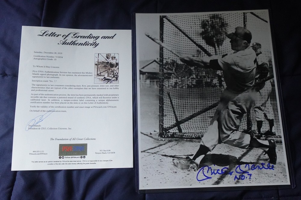 Mickey Mantle New York Yankees Baseball Autographed 11×14 HOF Photo PSA GR10