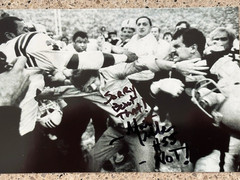 MATT MILLEN SIGNED OAKLAND RAIDERS PUNCHING PAT SULLIVAN PATRIOTS 1985 PLAYOFFS