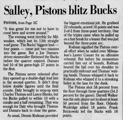 Dennis Rodman 22rb 16pt 2-27-1992 Ticket Stub Bucks Pistons Joe Dumars 27 pts