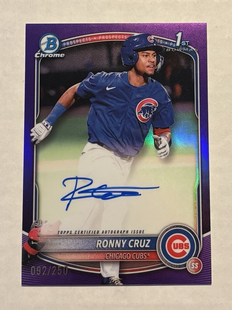 2025 Bowman Chrome 1st Ronny Cruz Purple Refractor Auto /250 Rookie RC SP