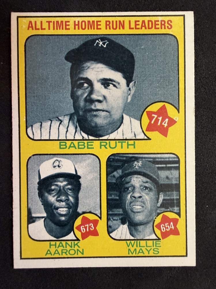 1973 Topps – All-Time Leaders Babe Ruth, Willie Mays, Hank Aaron #1⚾️NM⚾️