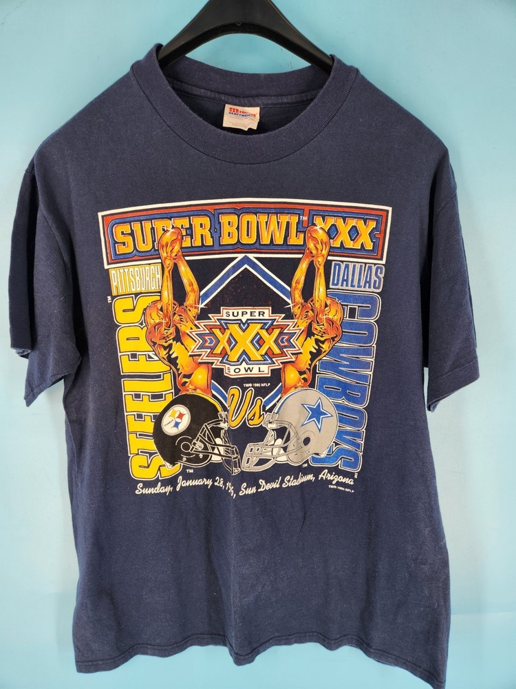 Vintage 1995 Super Bowl XXX T-Shirt Dallas Cowboys vs Pittsburgh Steelers NFL L