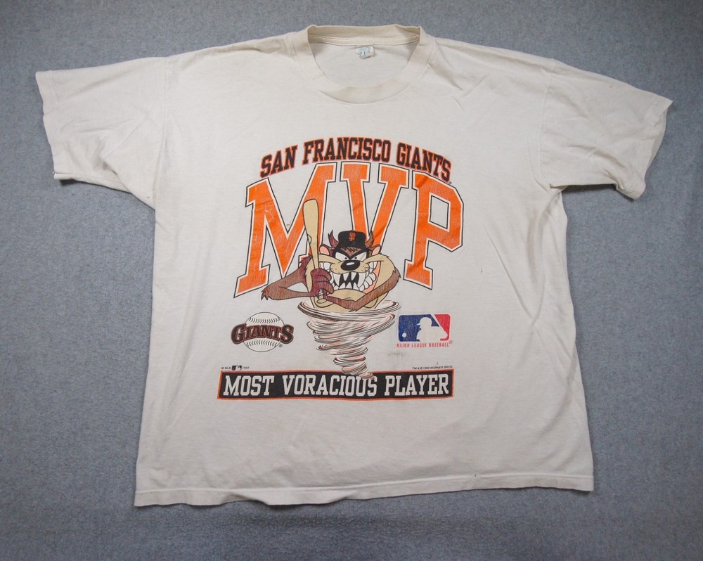 Vintage San Francisco Giants Shirt Mens XL White 90s Looney Tunes Taz MLB FLAWS*