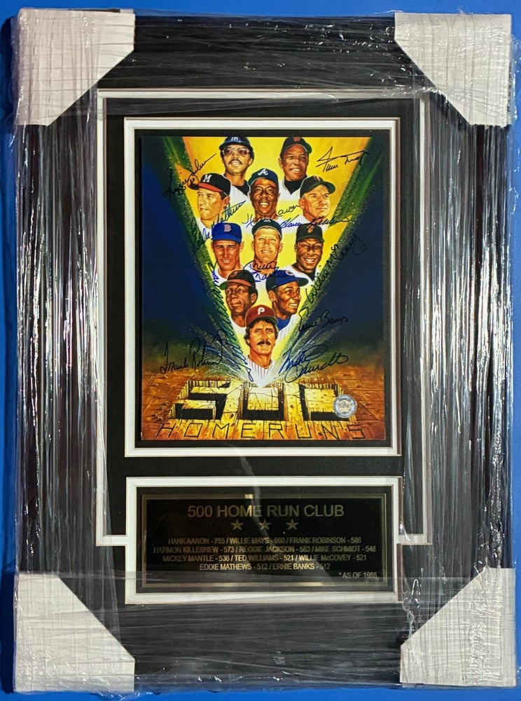 500 HOME RUN CLUB AUTOGRAPH FRAMED PHOTO, AARON, BANKS, MANTLE, MAYS & MANY MORE